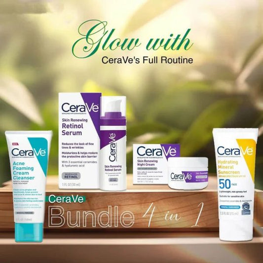 CeraVe 4-In-1 Skincare Kit - Night Cream, Sunblock, Cleanser & Serum For Radiant Skin